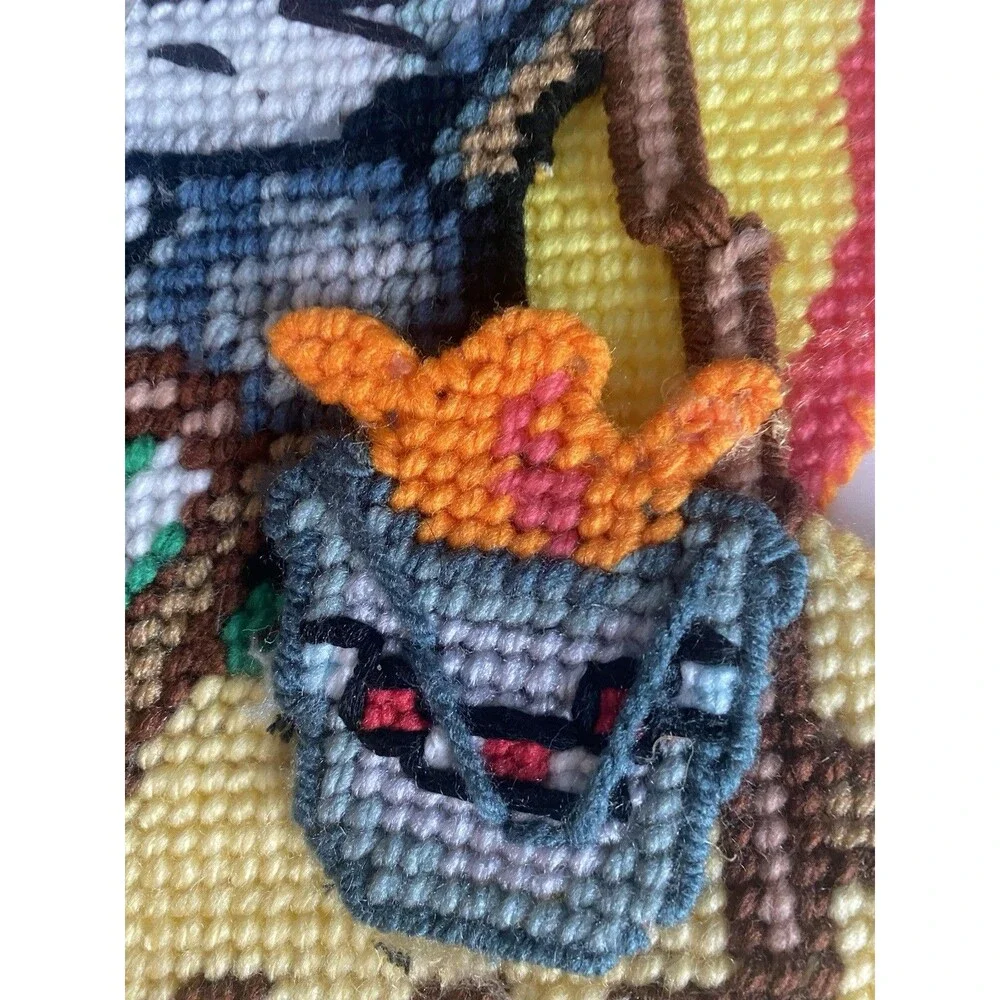 VTG  Cool Cat At The Beach Wall Hanging Needlepoint Plastic Canvas